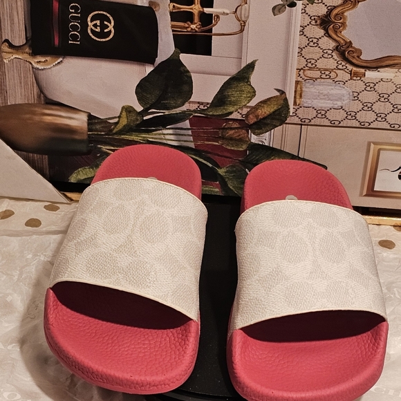Coach Chalk/Pink Confetti Slides (Nwot) - Picture 3 of 8